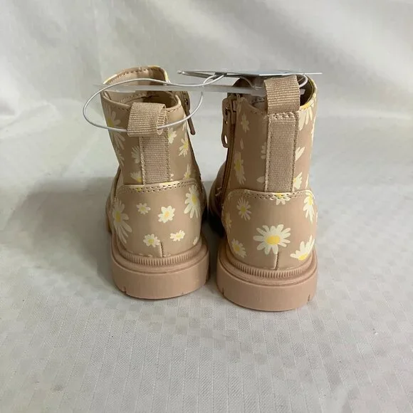 Cat & Jack Toddler Girls' Size 7 Beige Flora Side Zipper Booties Leather - Picture 5 of 7